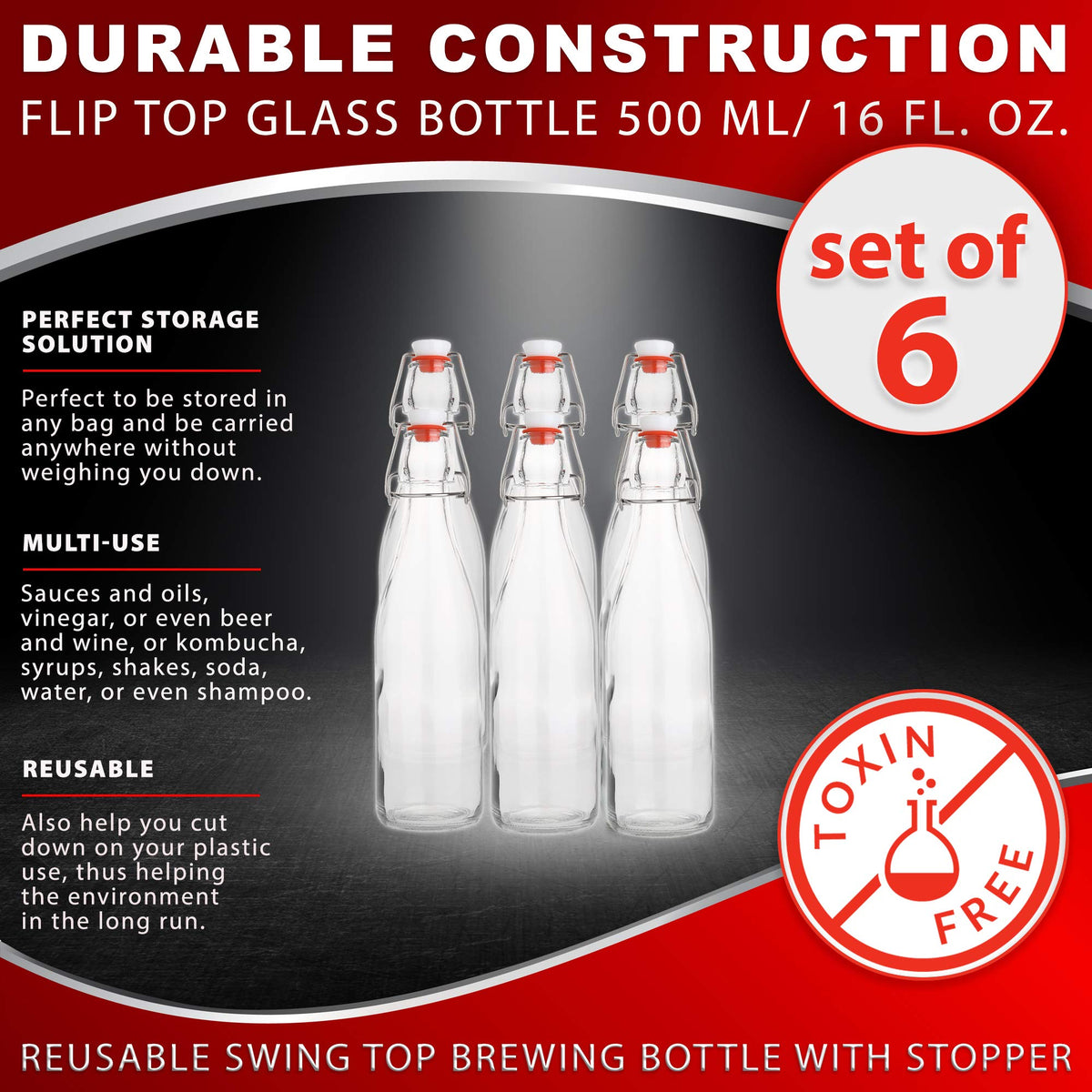AYL swing-top bottle 16oz airtight seal helps keep drinks fresh.