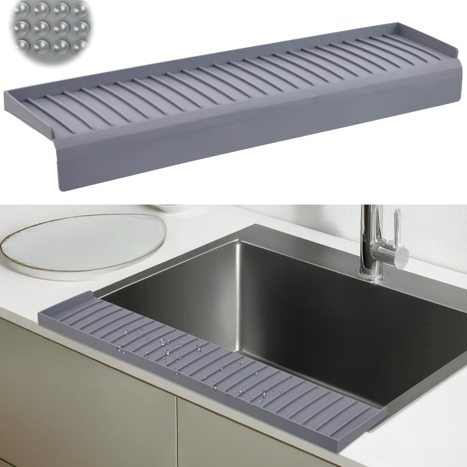 AyNirser sink edge protector with suction base for 14-inch sinks, prevents slips and splashes