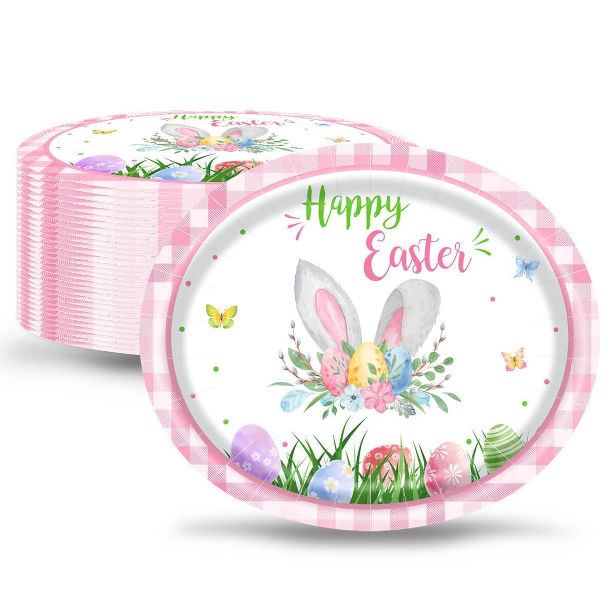 Aysimple happy Easter pink plaid border adds festive charm to meals.
