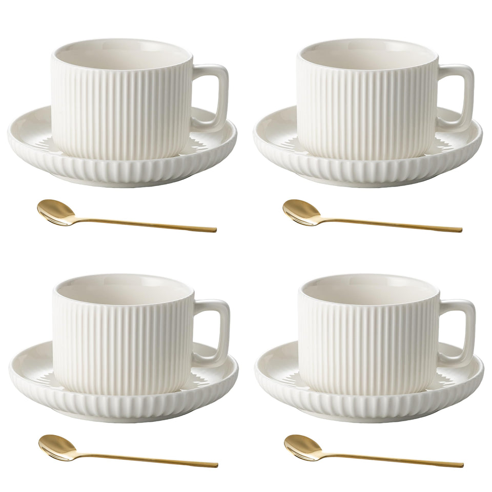 AYUCIA cappuccino cups with saucers and spoons in a 4-piece set for stylish serving.