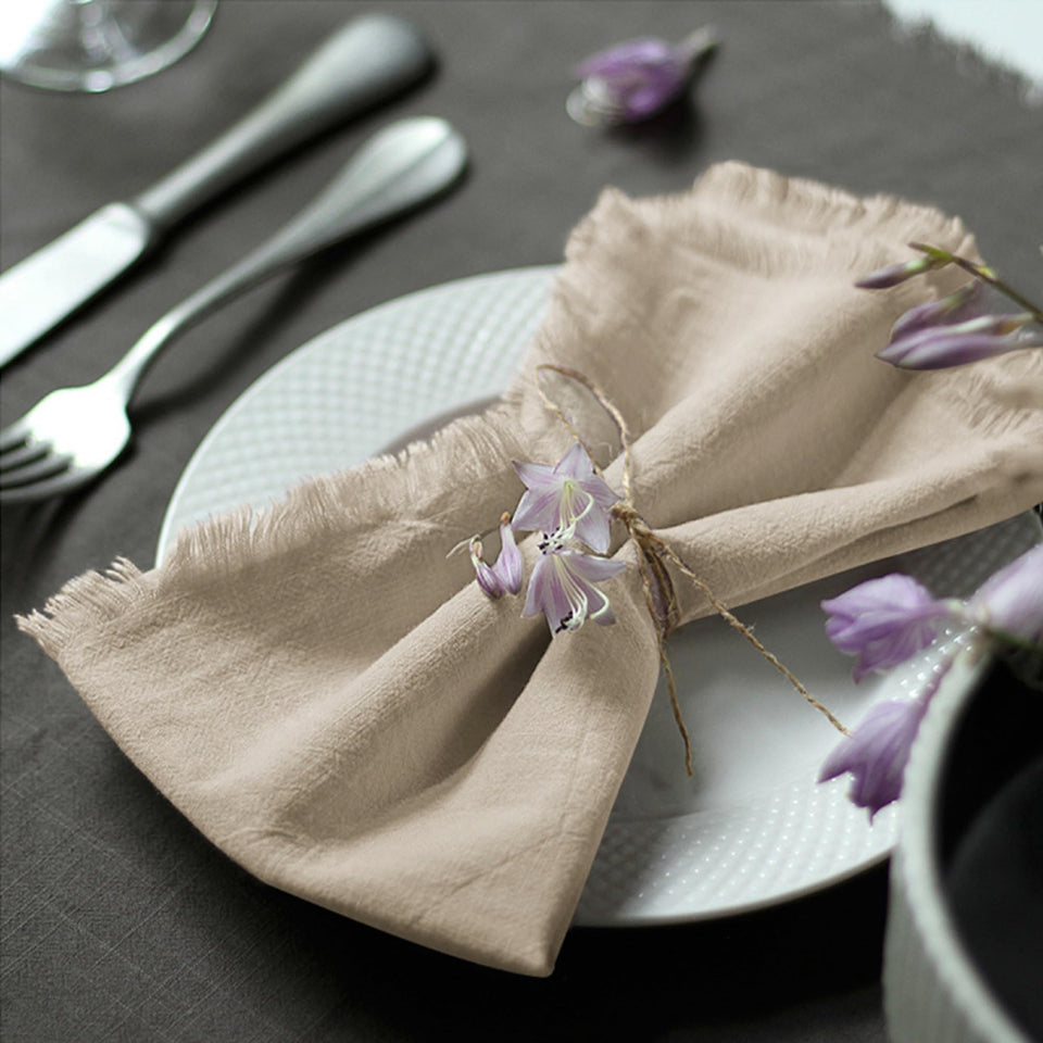 Ayuzawa napkin fringe detail enhances table setting with handmade flair