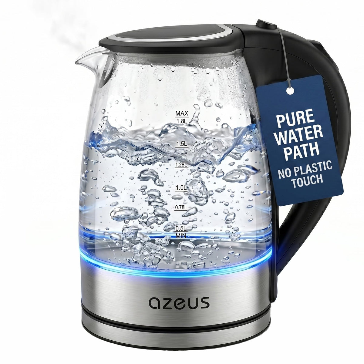AZEUS 1.8L electric kettle with fast boil for quick morning tea.