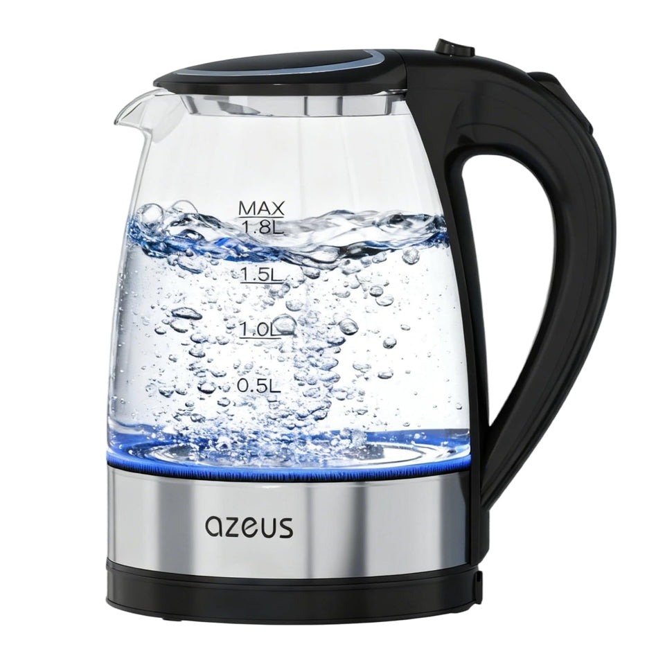 AZEUS fast boil kettle with 1.8L capacity for quick hot water.