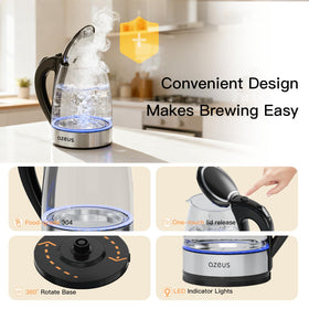 AZEUS fast boil kettle with 360 degree swivel base for convenience.