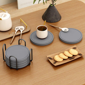 Azhou coaster set with holder elevates coffee bar decor
