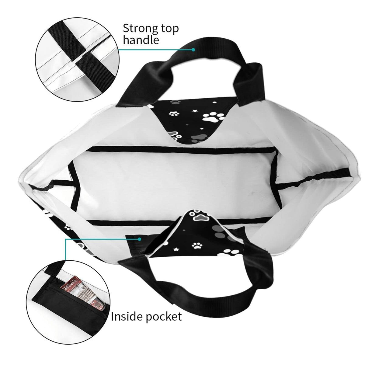 AZJOYLIFE dog paw tote bag interior with small pocket keeps items organized.
