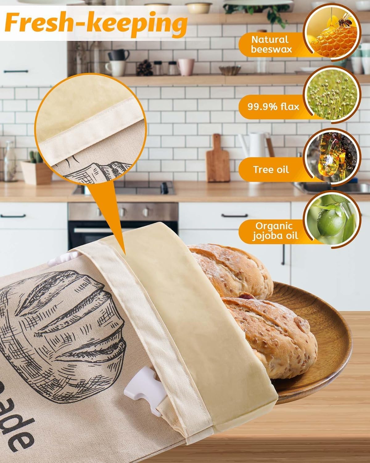 AZLTC beeswax bread bags two-pack folded, compact for storage.