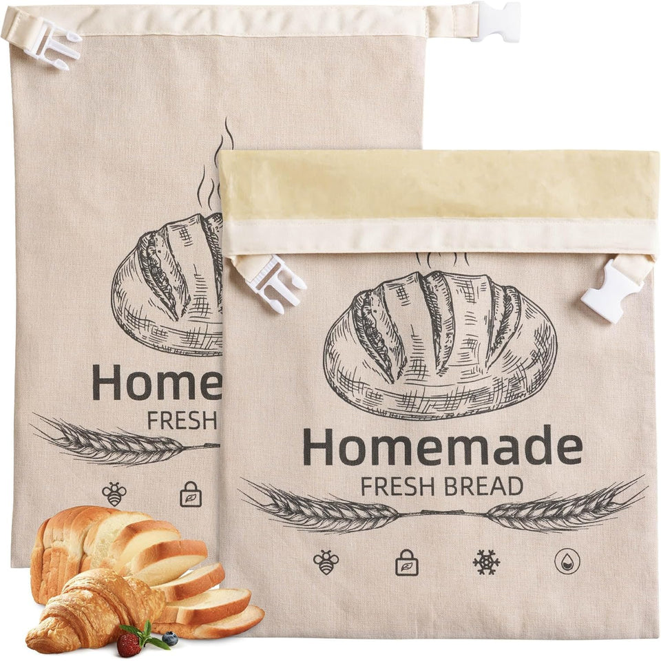 AZLTC beeswax bread bags two-pack unfolded, spacious for fresh loaves.