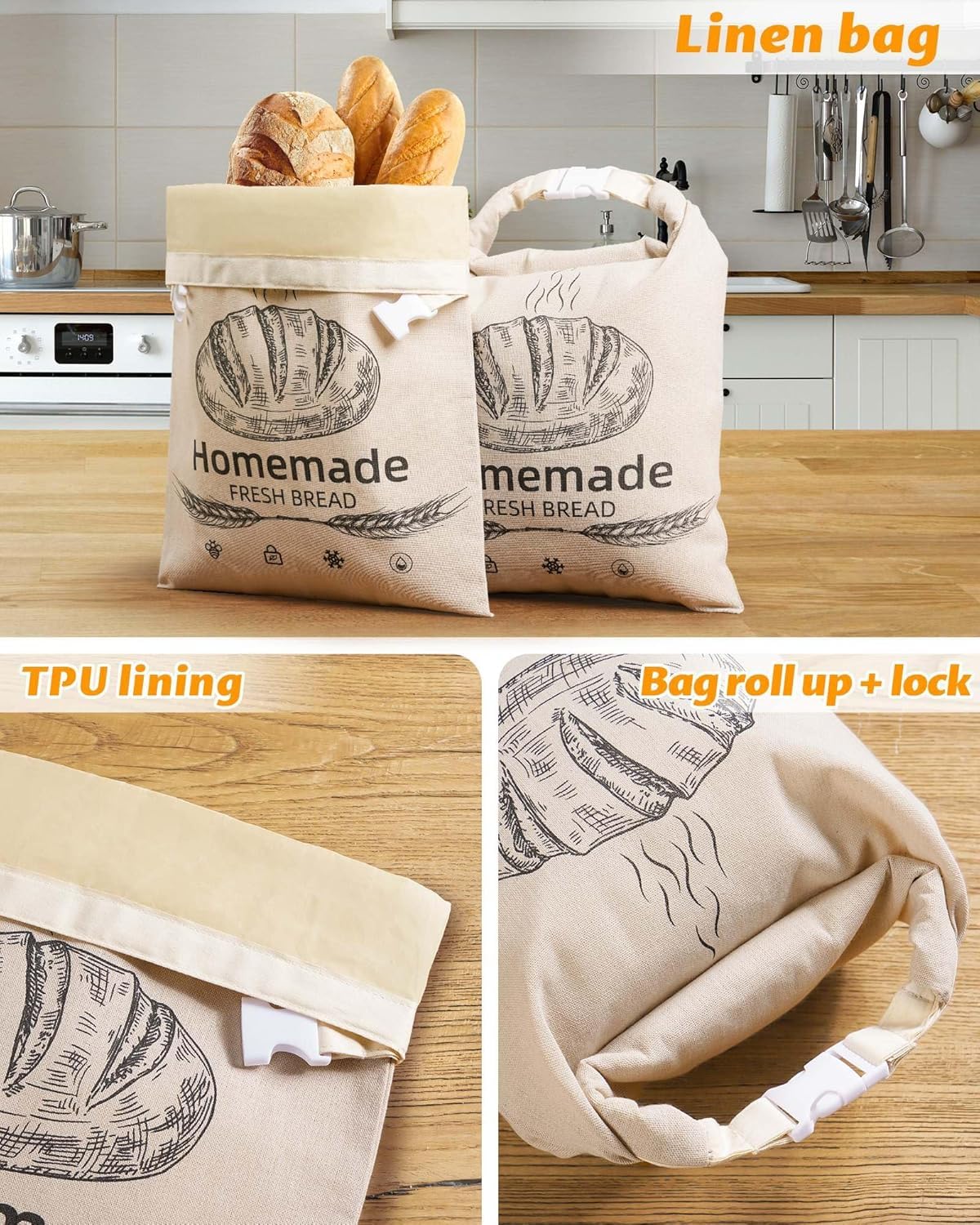 Close-up of AZLTC wax coating on bread bag showing durable seal.