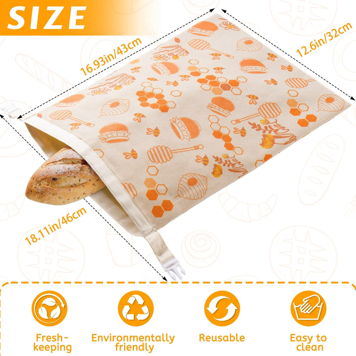AZLTC 17x12 bread bag laid flat for space-saving storage