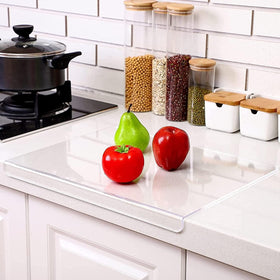 AZM Displays acrylic cutting board with non-slip feet stays steady during chopping.