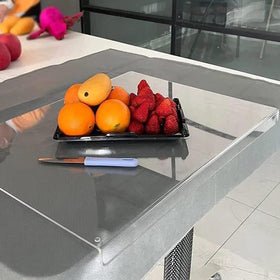 AZM Displays transparent kitchen cutting board on counter enhances decor while you prep.