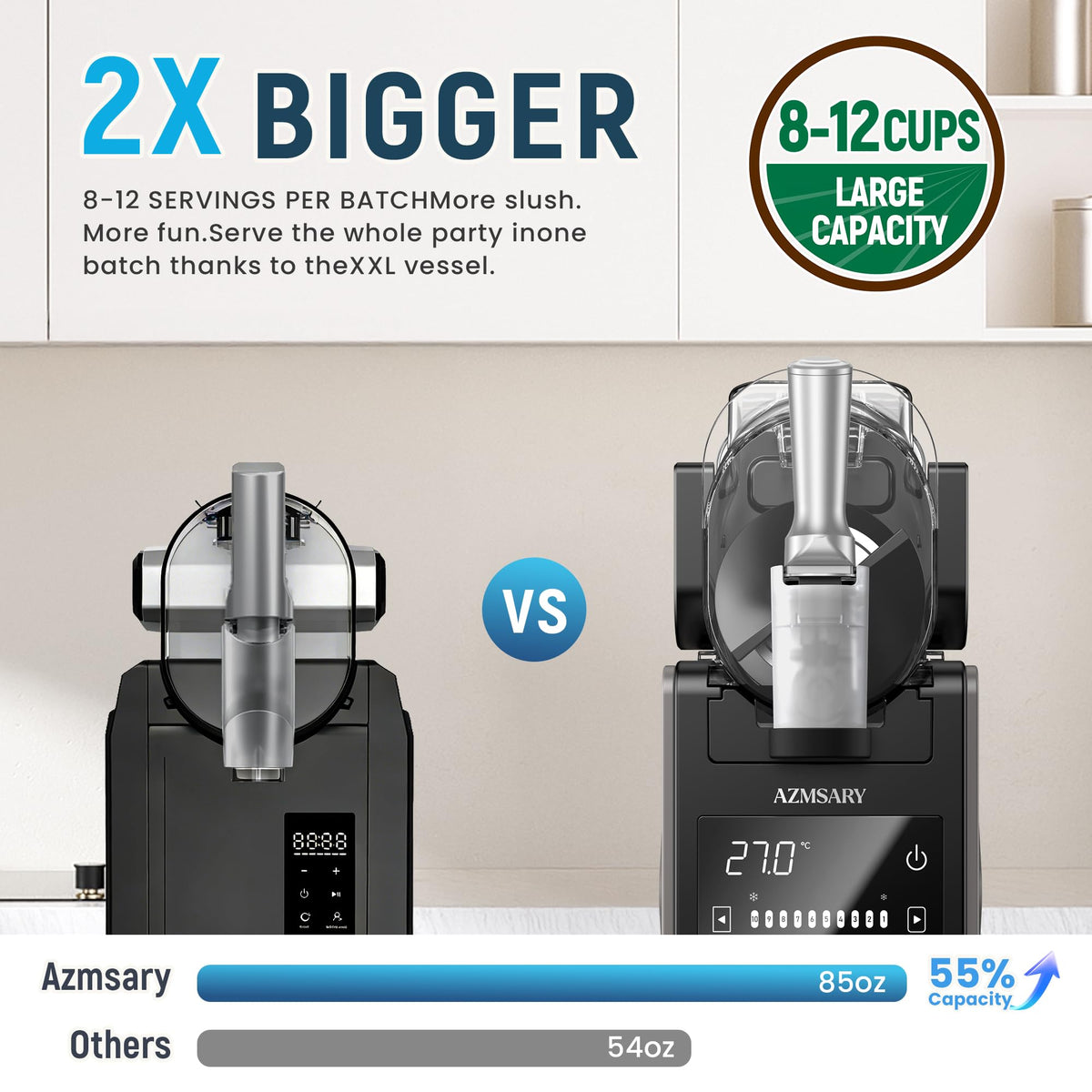 Azmsary no-ice-needed freezing technology allows quick frozen drinks at home.