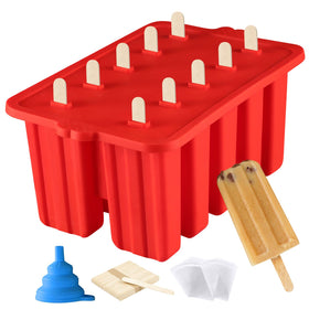 Azonbey silicone popsicle molds 10-cavity red enable quick, colorful frozen treats for family fun.