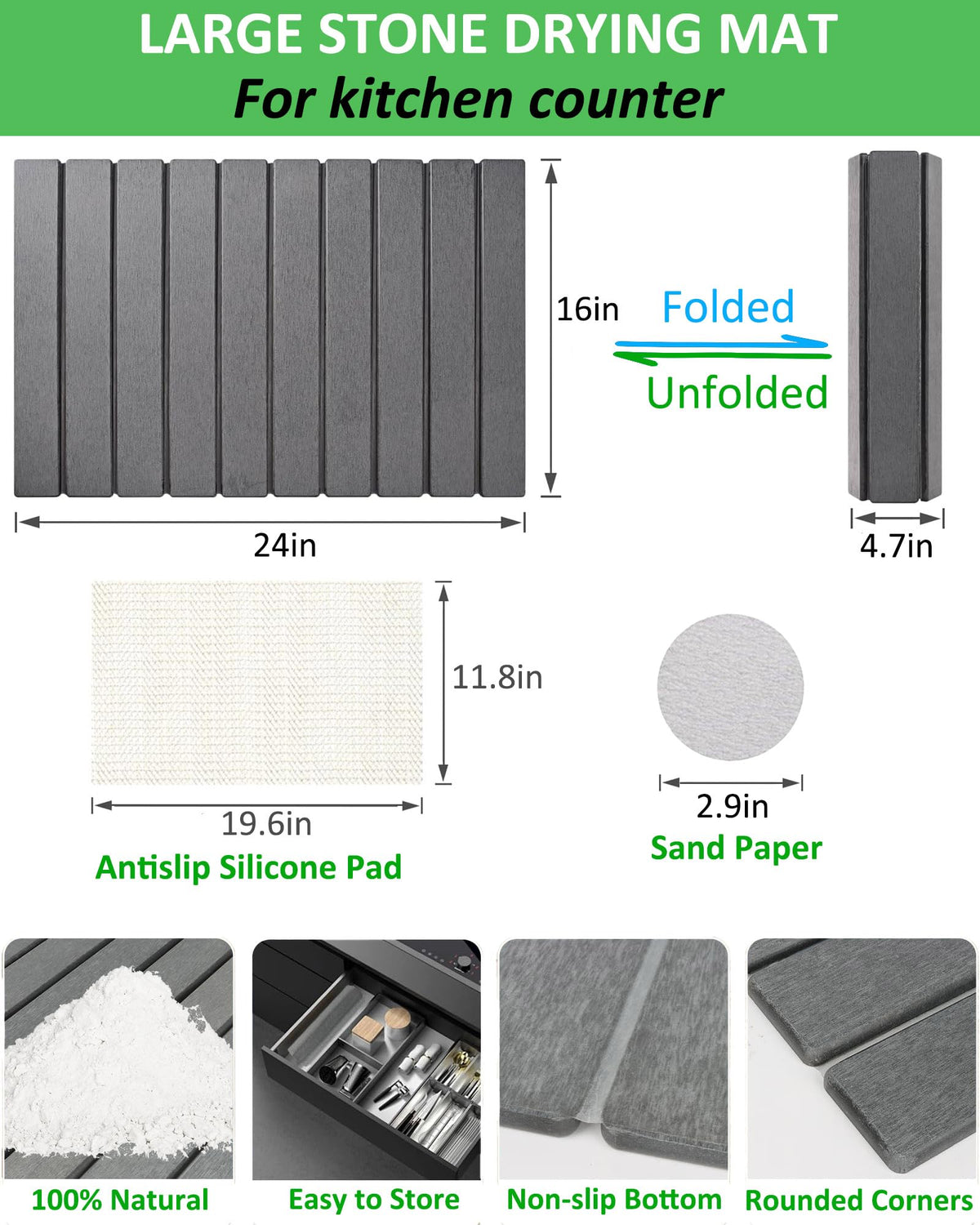 Azorteja diatomaceous earth mat absorbing moisture on kitchen surface