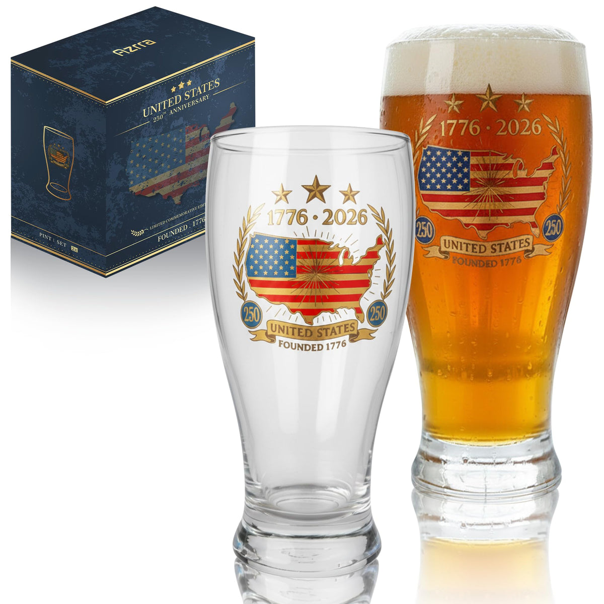 Azrra beer glasses set with 24K gold-tone patterns for elegant sipping.