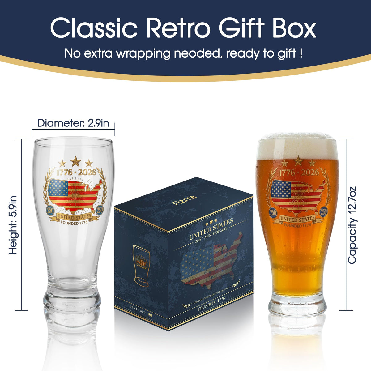 Azrra Independence Day celebration glasses for display and toasting.