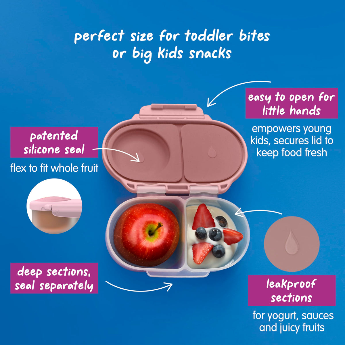 b.box two-compartment mini bento holds 1 3/4 cups for balanced snacks