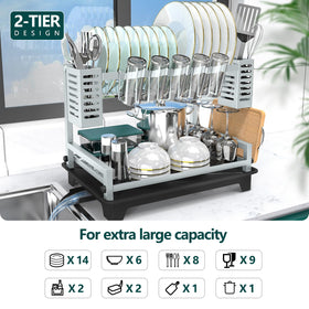 B-Land dish drying rack 2-tier capacity for plates and bowls.