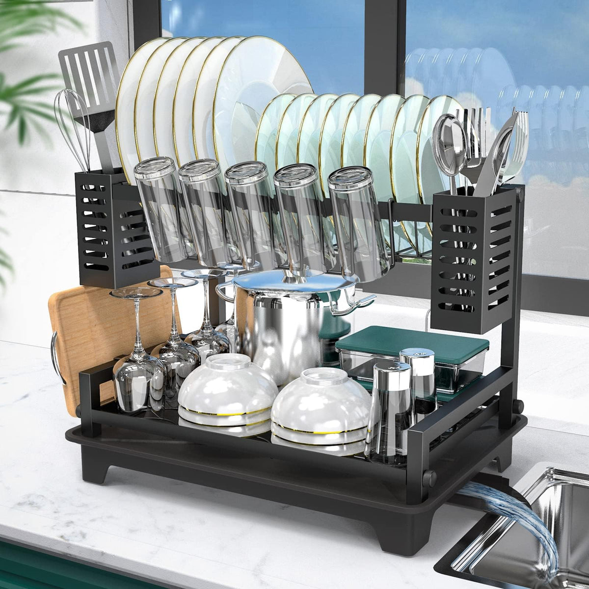 B-Land 2-tier rack top view shows spacious plate area and drainboard.