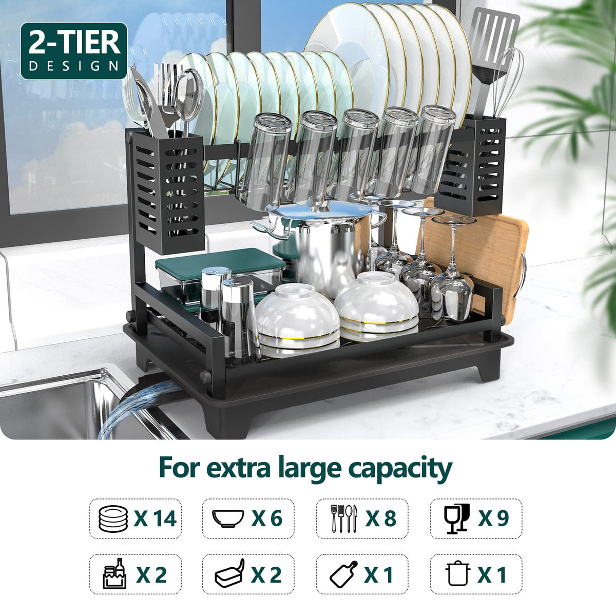 B-Land rack with automatic drainage directs water into the sink.