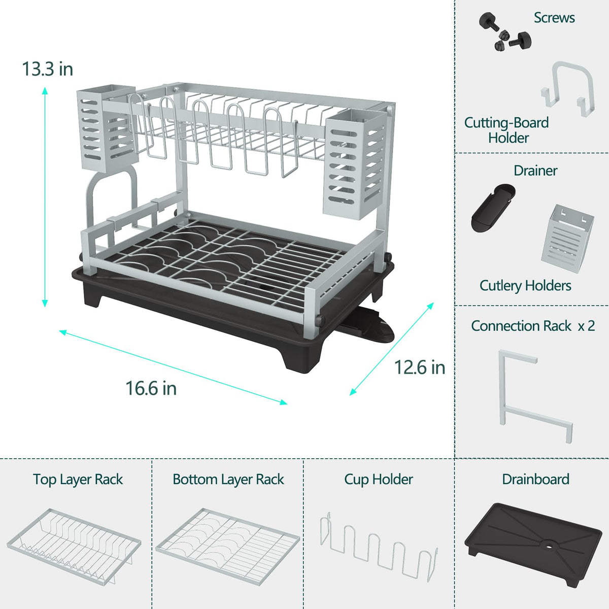 B-Land dish drying rack tool-free assembly demonstrates easy setup.