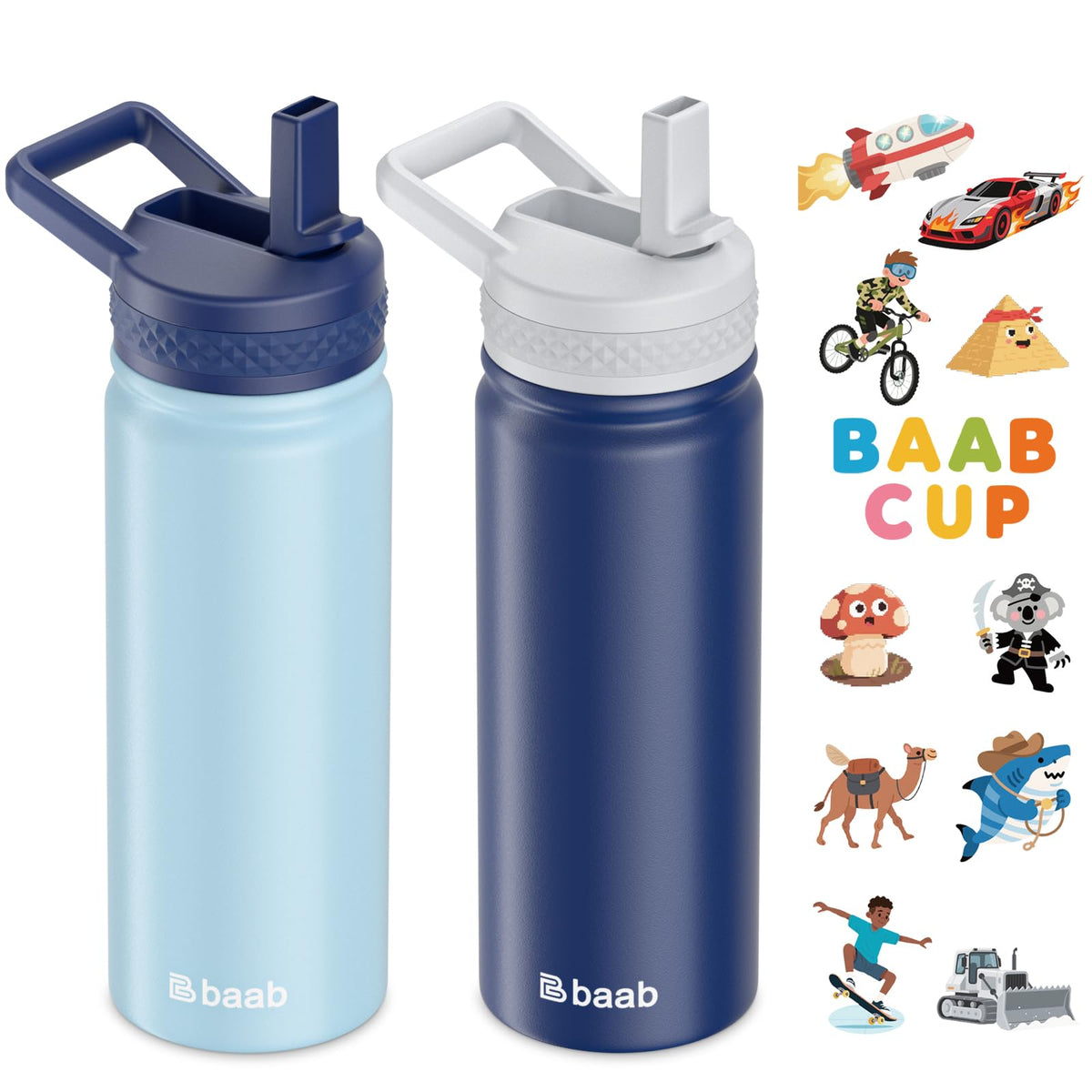 Baab 18oz kids water bottle with insulation keeps beverages cooler for longer.