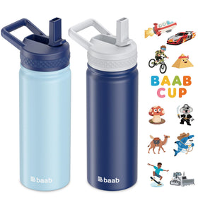 Baab 18oz kids water bottle with insulation keeps beverages cooler for longer.