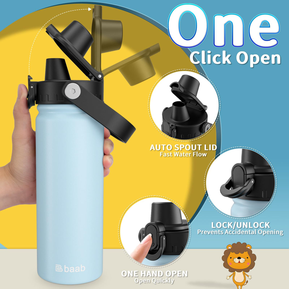 baab 18oz kids bottle stickers pack for personalization and fun hydration