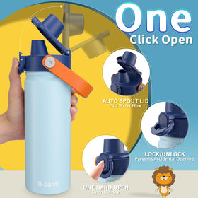 baab 18oz kids bottle with stickers for personalized hydration.