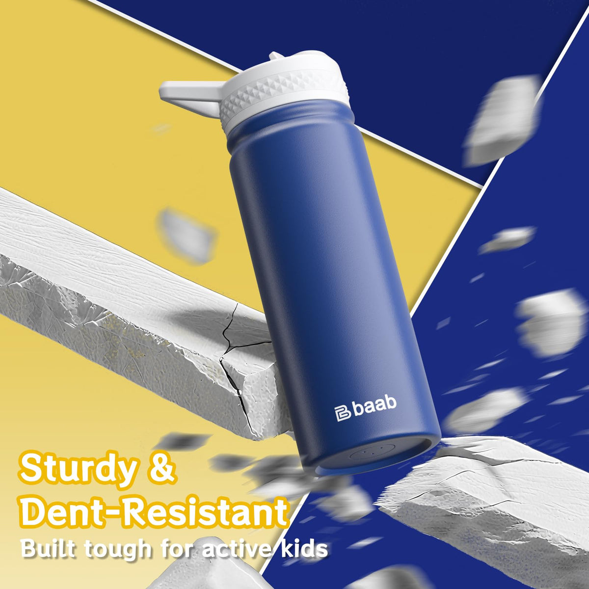 Baab kid bottle wide-mouth design for easy filling and cleaning.