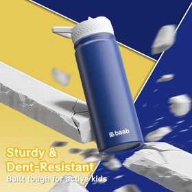 Baab kid bottle wide-mouth design for easy filling and cleaning.
