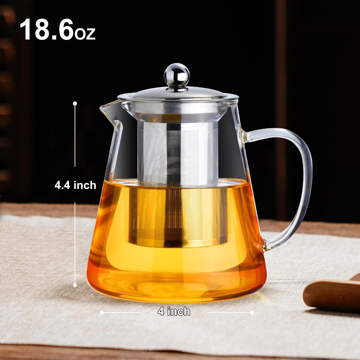 Baalaka glass teapot wide mouth for easy cleaning and filling.