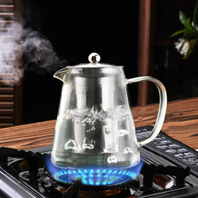 Baalaka glass teapot stovetop safe on gas and electric ranges.