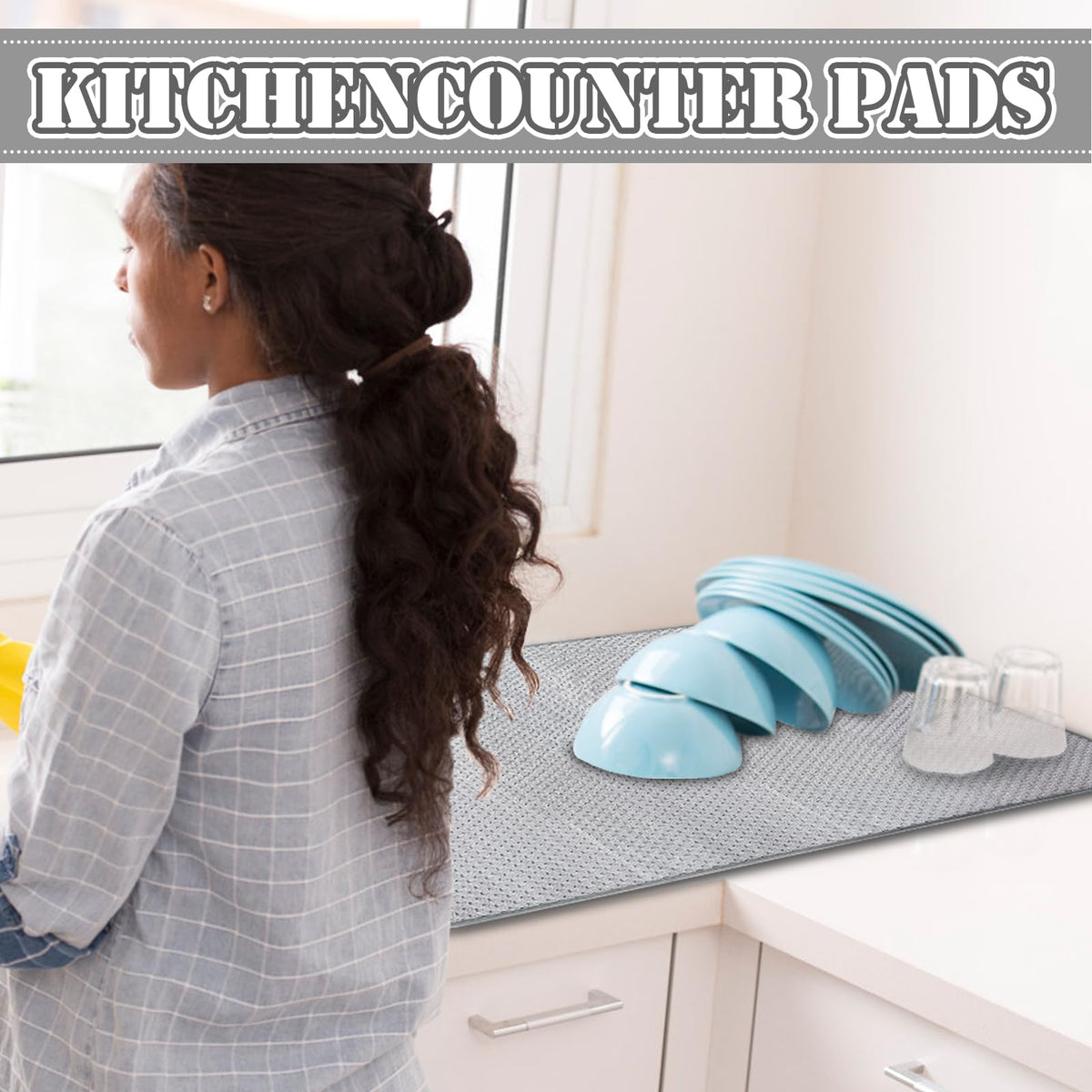 Baaxxango dish drying mat provides soft surface to prevent scratches on dishes.