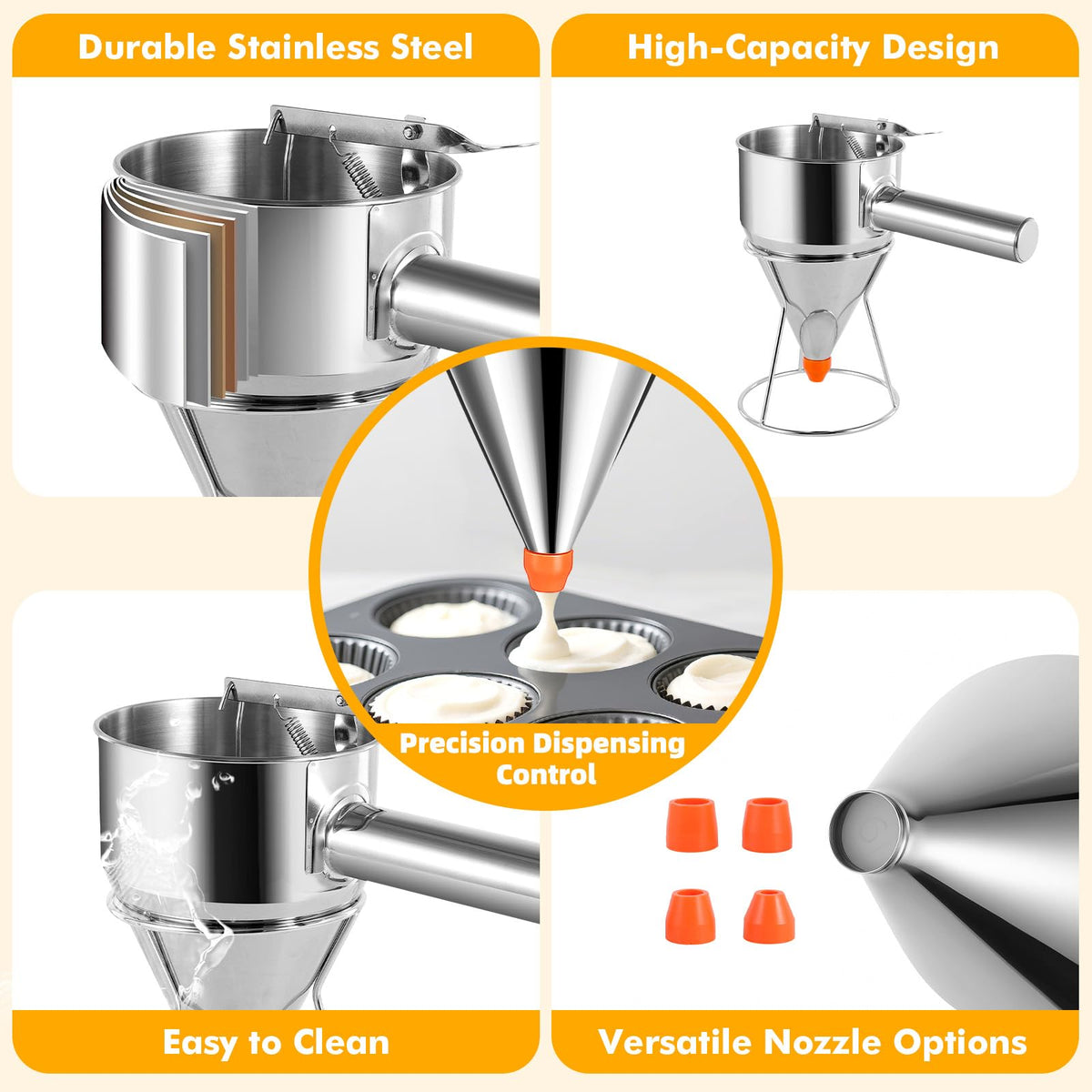 Babcarriery stainless steel dispenser resists heat for frequent kitchen use.