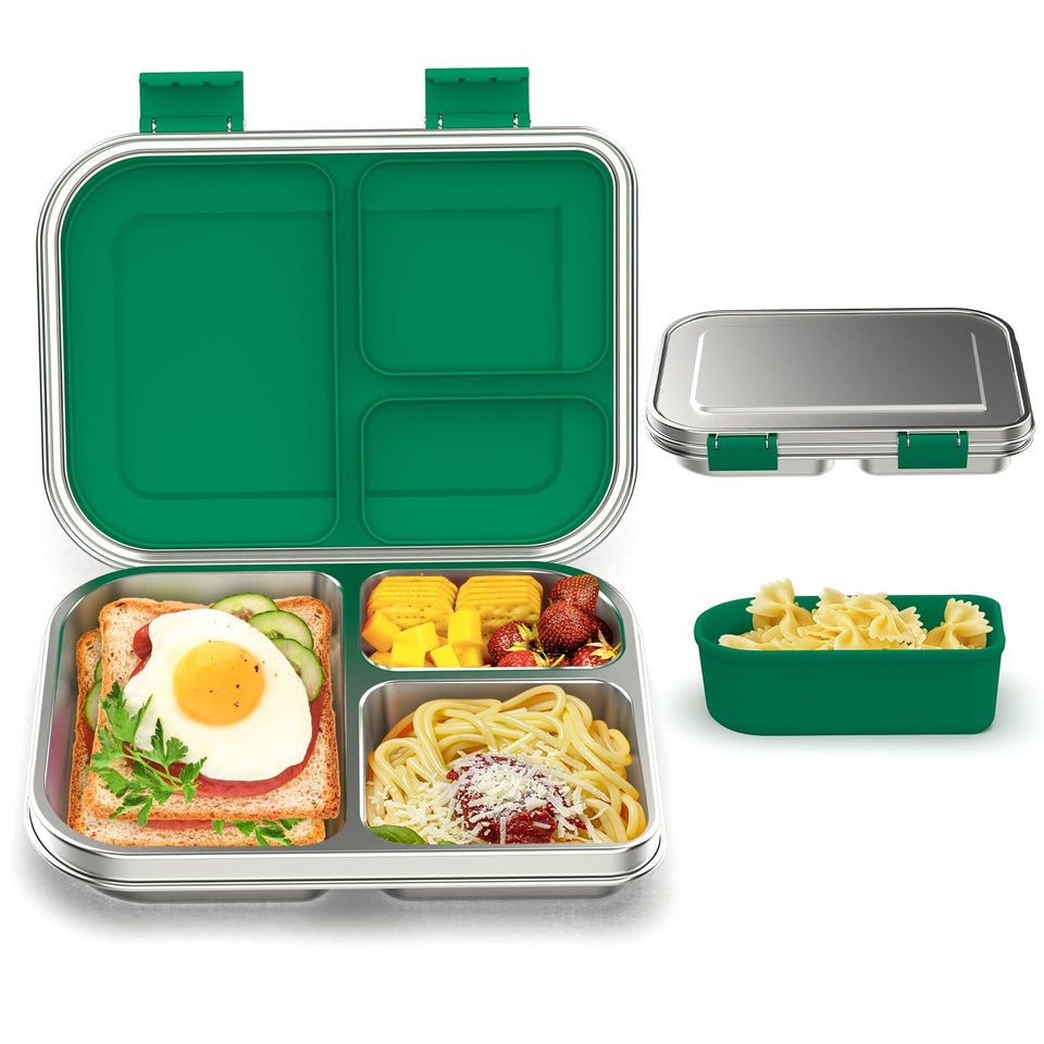 BABHAMNESS stainless steel bento box with three compartments for organized meals.