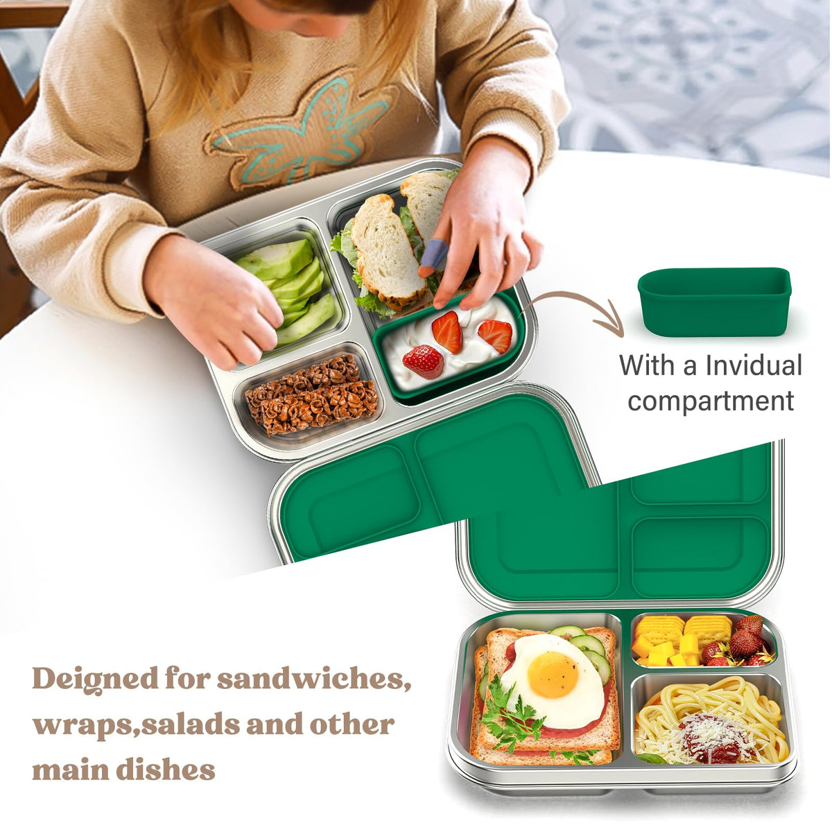 BABHAMNESS bento box lid-latch ensures easy gripping for kids.