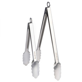 Babish 9-inch tong featuring locking tab for compact storage and quick use.