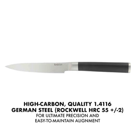 Forged blade with double bolster for balanced, controlled cuts.