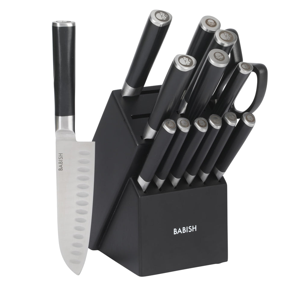 Babish high-carbon 4116 steel chef knife with full tang for balanced control.
