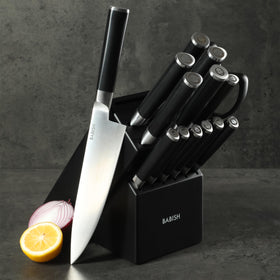 Babish knife block with shears and sharpening steel for organized prep.