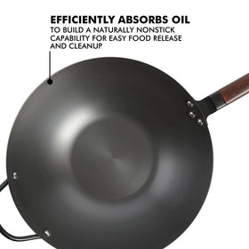Babish seasoning guide for oven method builds patina on carbon steel wok