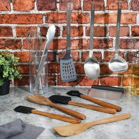 Babish wood spoon and wood turner offer comfortable grip for stirring.