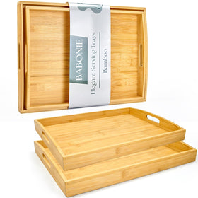 BABONIE large bamboo serving tray with handles for easy appetizer service.