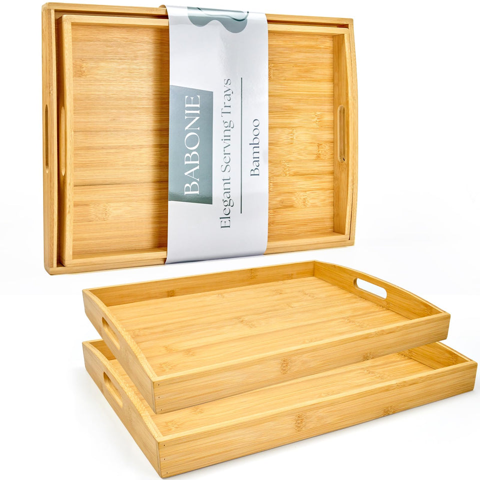 BABONIE large bamboo serving tray with handles for easy appetizer service.