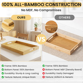 BABONIE bamboo serving tray with raised edges to prevent spills.