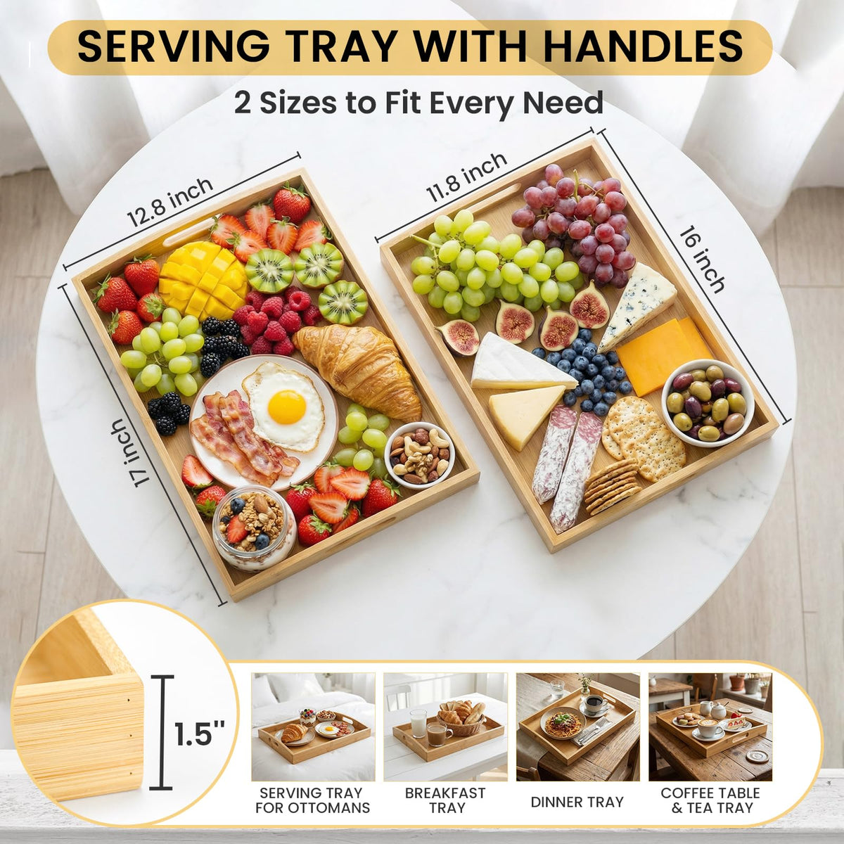 BABONIE small bamboo tray with handles for compact spaces.