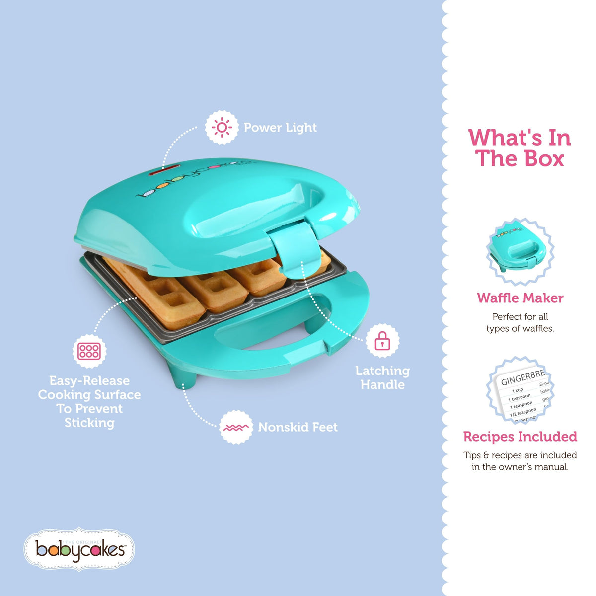 Babycakes Mini Waffle Stick Maker with latching handle for secure operation