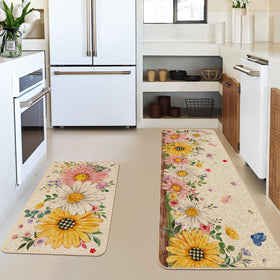 Baccessor Daisy Butterfly kitchen mat edge close highlights slim profile for under-door clearance.